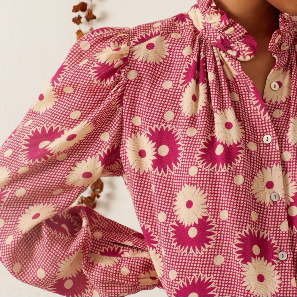 Alix of Bohemia Annabel Berry Daisy Shirt cotton wool pink fuchsia cream - Picture 14 of 15